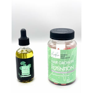 COMBO 2: Hair Growth Retention Gummy Vitamins, Satin Scarf & Hair Growth Oil